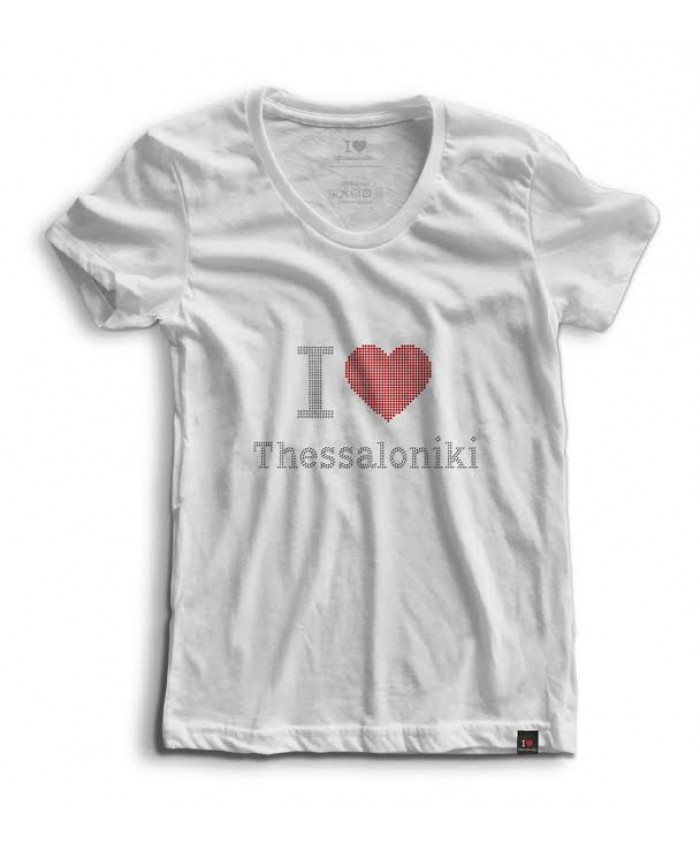 T-shirt Strass I Love Thessaloniki White