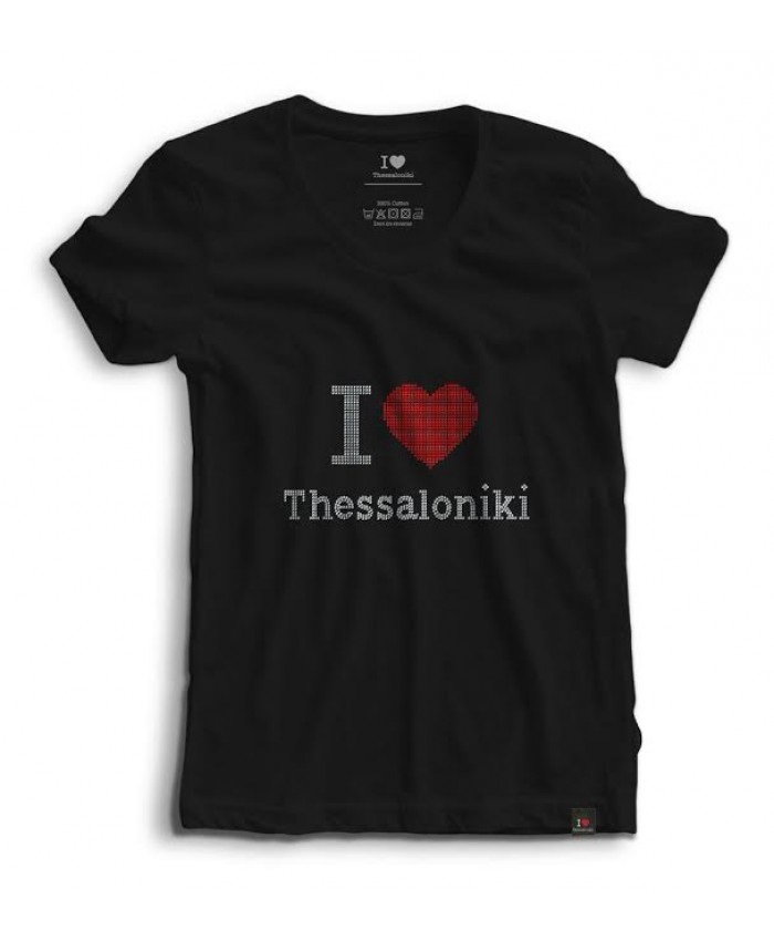 T-shirt Strass I Love Thessaloniki Black